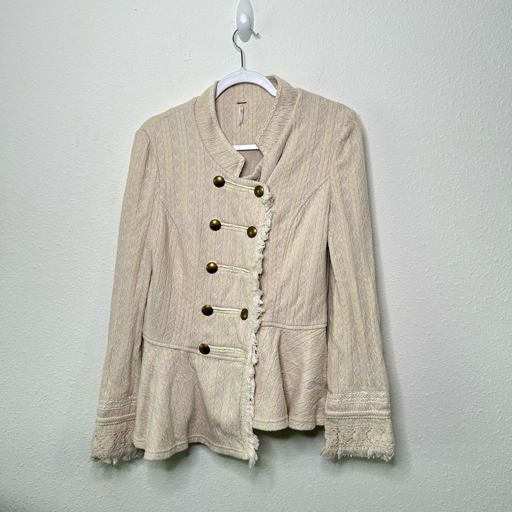 Free People Women’s Cream Double Breasted Peplum Lace Jacket Size 12